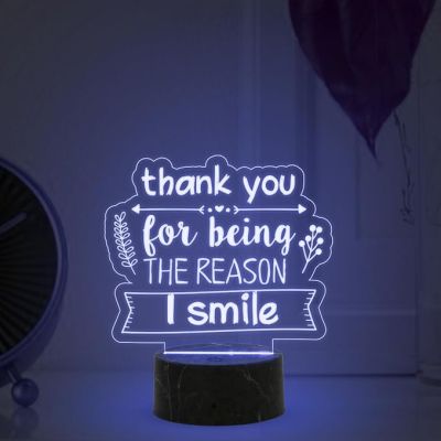Thank You for Being The Reason I Smile Engraved Night Lamp with Automatic Color Changing Light Gift for Loveable Person Gift for Husband Wife Girlfriend Boyfriend Friends