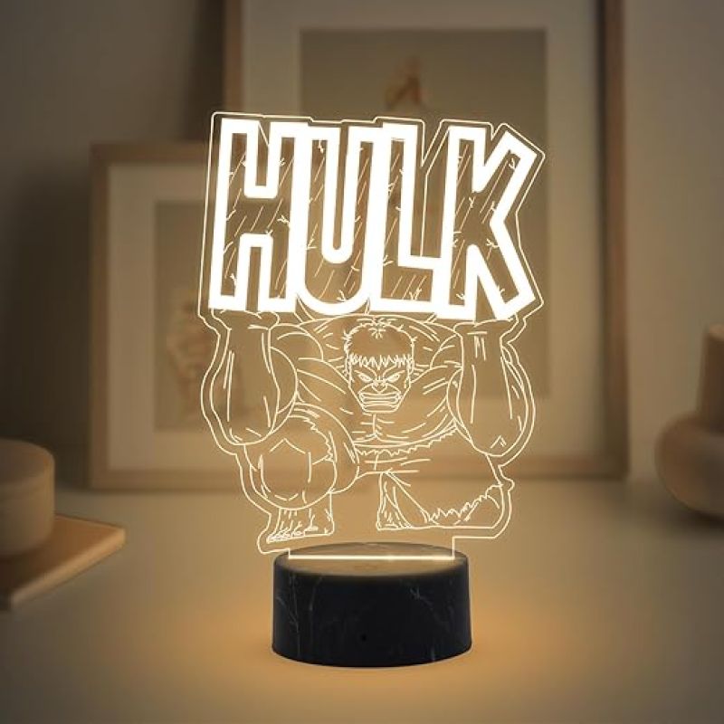 3D Illusion Marvel Hulk night lamp with Warm White Light Gift for Marvel Avengers Fans Gaming Room Decor