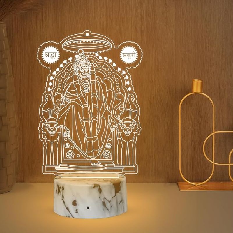 3D Illusion Sai Baba Shirdi night lamp with Warm White Light Gift for Birthday, Housewarming, Guru Purnima, Spiritual Home Decor