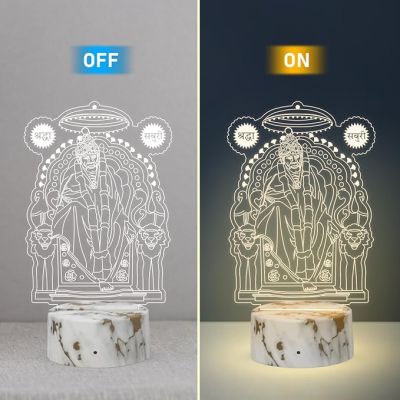 3D Illusion Sai Baba Shirdi night lamp with Warm White Light Gift for Birthday, Housewarming, Guru Purnima, Spiritual Home Decor