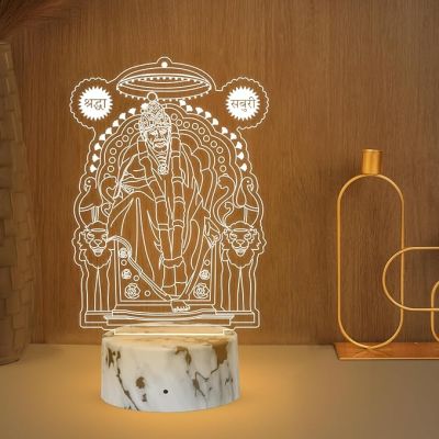 3D Illusion Sai Baba Shirdi night lamp with Warm White Light Gift for Birthday, Housewarming, Guru Purnima, Spiritual Home Decor