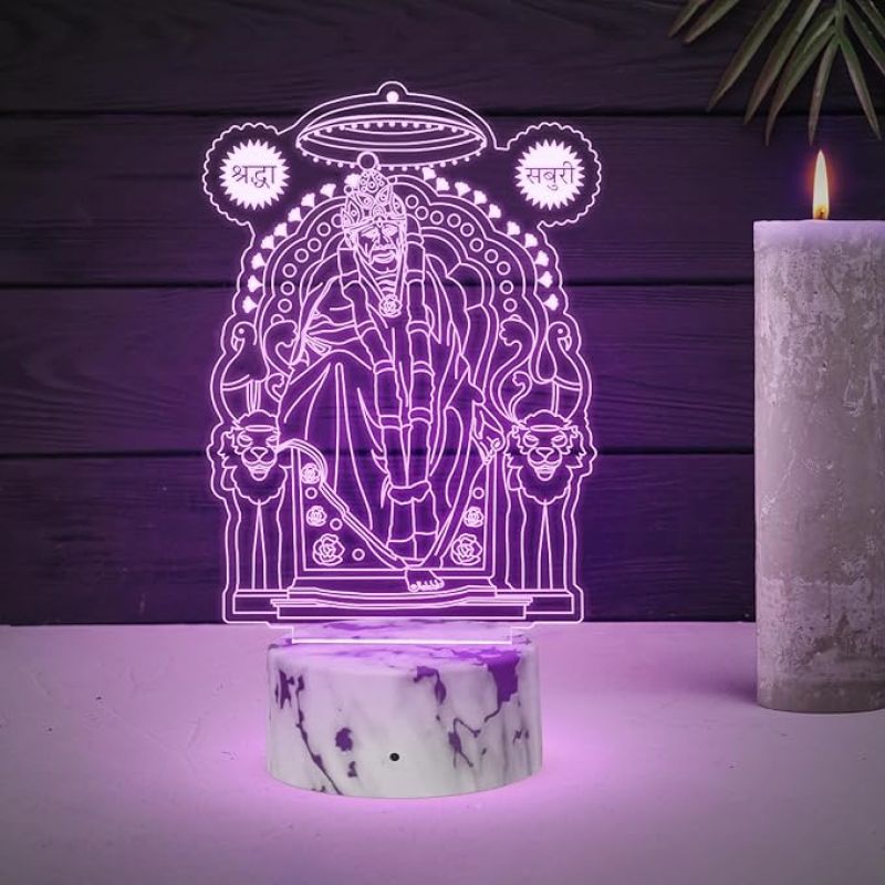 3D Illusion Sai Baba Shirdi night lamp with Automatic Color Changing Light Gift for Birthday, Housewarming, Guru Purnima, Spiritual Home Decor