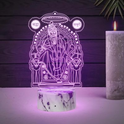 3D Illusion Sai Baba Shirdi night lamp with Automatic Color Changing Light Gift for Birthday, Housewarming, Guru Purnima, Spiritual Home Decor