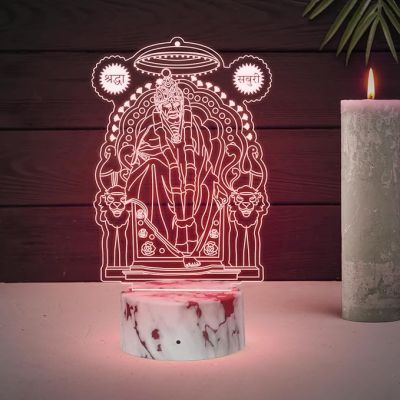 3D Illusion Sai Baba Shirdi night lamp with Automatic Color Changing Light Gift for Birthday, Housewarming, Guru Purnima, Spiritual Home Decor