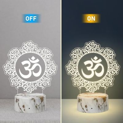 3D Illusion Om Chakra Night Lamp with Warm White Light Ideal for Temple, Living Room, Bedroom, Pooja Room, Mandir Decor