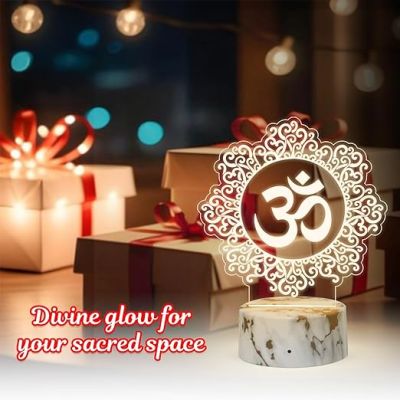 3D Illusion Om Chakra Night Lamp with Warm White Light Ideal for Temple, Living Room, Bedroom, Pooja Room, Mandir Decor