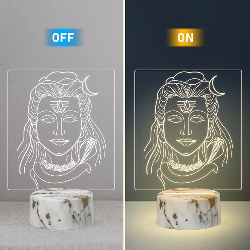 3D Illusion Lord Shiva Night Lamp with Warm White Light Spiritual Blessing Gift Temple Bedroom Home Office Decoration