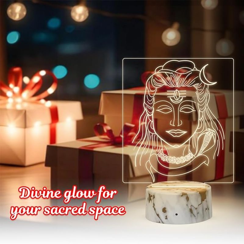 3D Illusion Lord Shiva Night Lamp with Warm White Light Spiritual Blessing Gift Temple Bedroom Home Office Decoration