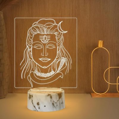 3D Illusion Lord Shiva Night Lamp with Warm White Light Spiritual Blessing Gift Temple Bedroom Home Office Decoration