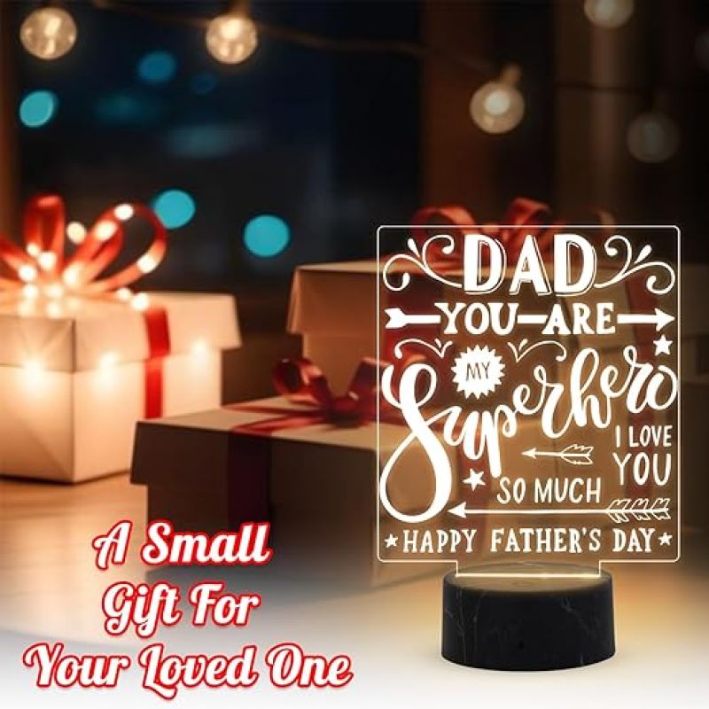 Dad You are My Super Hero Engraved Night Lamp with Warm White Light Father's Day Gift from Son Daughter A Sentimental Gift for Dad