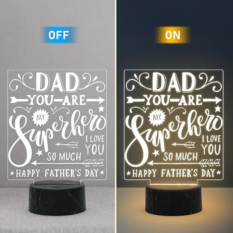 Dad You are My Super Hero Engraved Night Lamp with Warm White Light Father's Day Gift from Son Daughter A Sentimental Gift for Dad