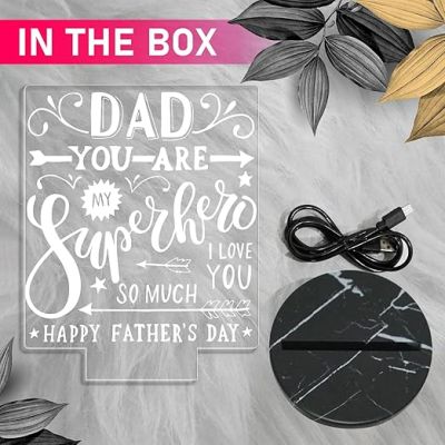 Dad You are My Super Hero Engraved Night Lamp with Warm White Light Father's Day Gift from Son Daughter A Sentimental Gift for Dad