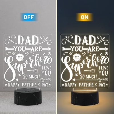 Dad You are My Super Hero Engraved Night Lamp with Warm White Light Father's Day Gift from Son Daughter A Sentimental Gift for Dad