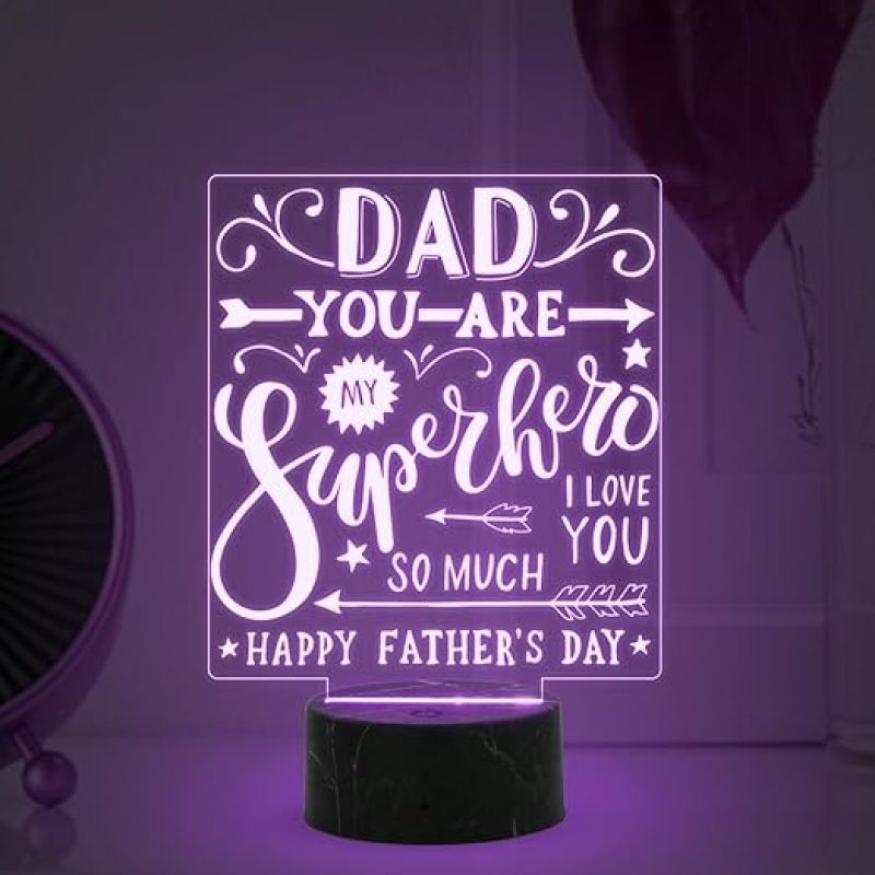 Dad You are My Super Hero Engraved Night Lamp with Automatic Color Changing Light Father's Day Gift from Son Daughter A Sentimental Gift for Dad