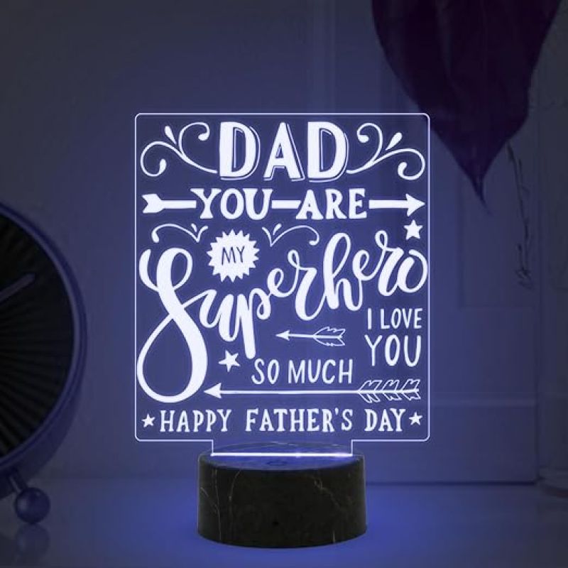 Dad You are My Super Hero Engraved Night Lamp with Automatic Color Changing Light Father's Day Gift from Son Daughter A Sentimental Gift for Dad