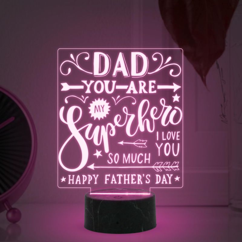 Dad You are My Super Hero Engraved Night Lamp with Automatic Color Changing Light Father's Day Gift from Son Daughter A Sentimental Gift for Dad