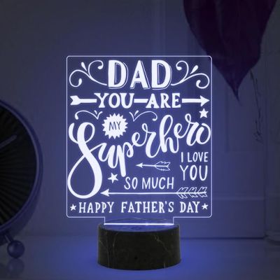Dad You are My Super Hero Engraved Night Lamp with Automatic Color Changing Light Father's Day Gift from Son Daughter A Sentimental Gift for Dad