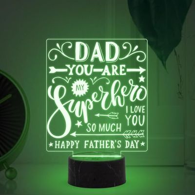 Dad You are My Super Hero Engraved Night Lamp with Automatic Color Changing Light Father's Day Gift from Son Daughter A Sentimental Gift for Dad