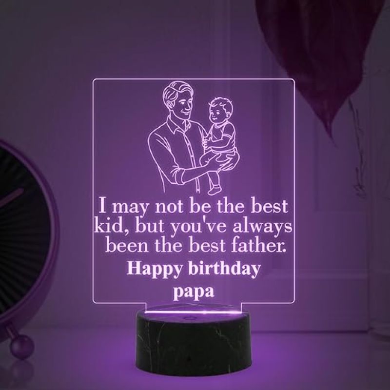 Happy Birthday Papa night lamp with Multicolored Light Happy Birthday Papa Gift Birthday Gift for Dad from Daughter & Son