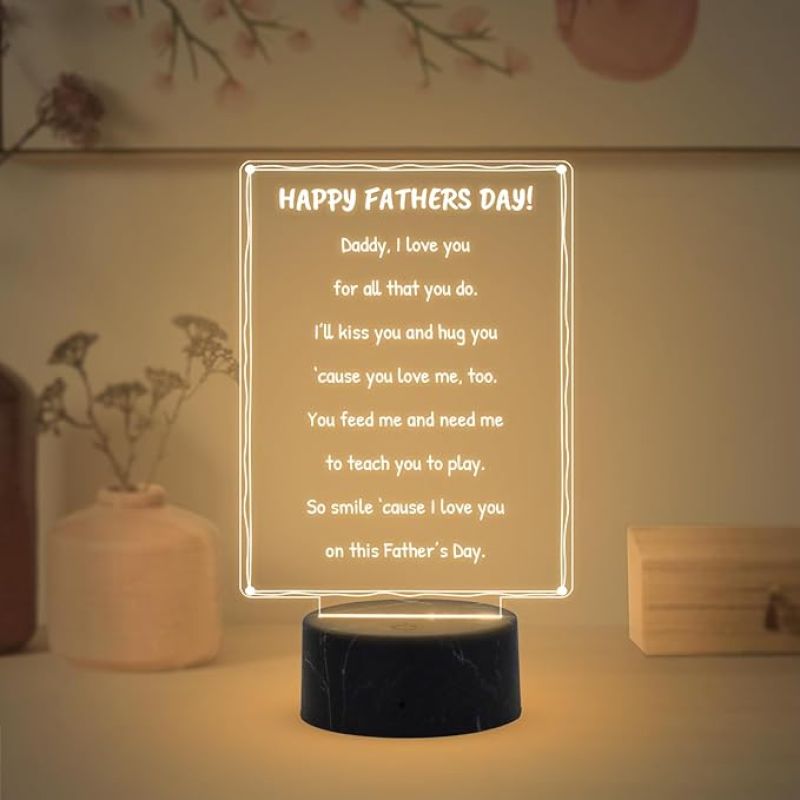 3D Illusion Happy Father Day Engraved Night Lamp with Warm White Light Fathers Day Gift from Daughter & Son, Surprise Gift for Dad, Love Gift for Daddy