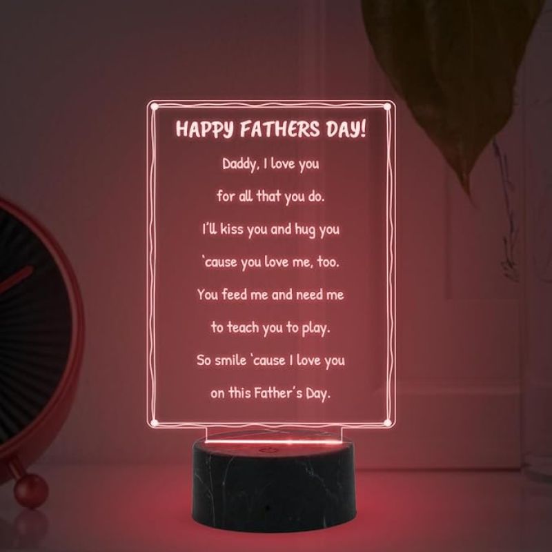 3D Illusion Happy Fathers Day Engraved night lamp with Multicolored Light Fathers Day Gift from Daughter & Son, Surprise Gift for Dad, Love Gift for Daddy