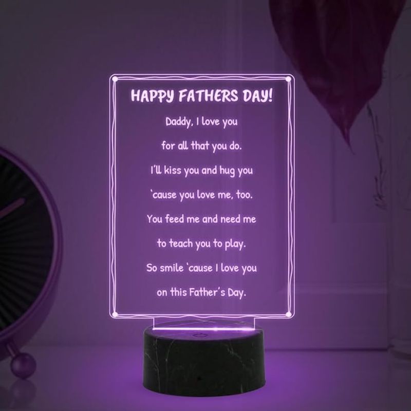 3D Illusion Happy Fathers Day Engraved night lamp with Multicolored Light Fathers Day Gift from Daughter & Son, Surprise Gift for Dad, Love Gift for Daddy