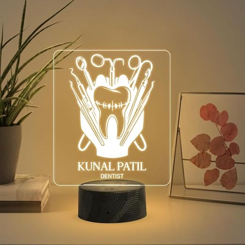 3D Illusion Dentist night lamp with Warm White Light Customized Name Gift for Dentist Doctor and Medical Student Teeth Doctor Clinic Decor