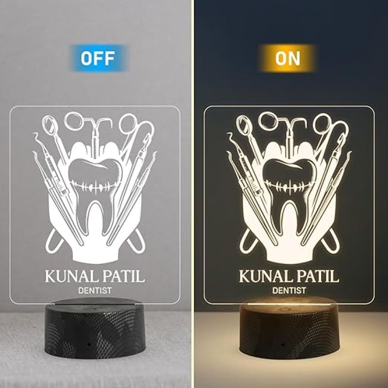 3D Illusion Dentist night lamp with Warm White Light Customized Name Gift for Dentist Doctor and Medical Student Teeth Doctor Clinic Decor