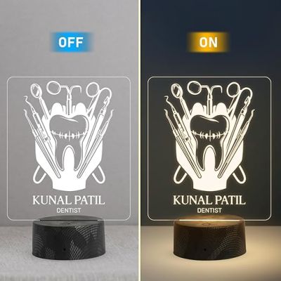 3D Illusion Dentist night lamp with Warm White Light Customized Name Gift for Dentist Doctor and Medical Student Teeth Doctor Clinic Decor