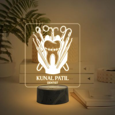 3D Illusion Dentist night lamp with Warm White Light Customized Name Gift for Dentist Doctor and Medical Student Teeth Doctor Clinic Decor
