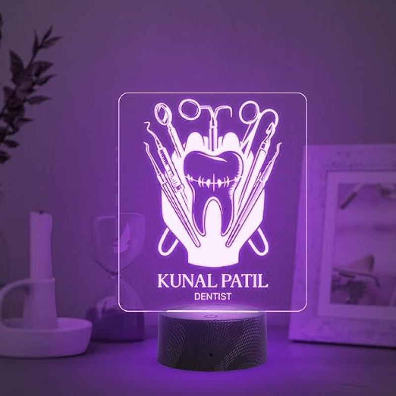 3D Illusion Dentist night lamp with Multicolored Light Customized Name Gift for Dentist Doctor and Medical Student Teeth Doctor Clinic Decor