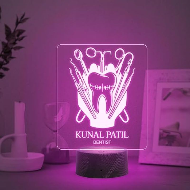3D Illusion Dentist night lamp with Multicolored Light Customized Name Gift for Dentist Doctor and Medical Student Teeth Doctor Clinic Decor