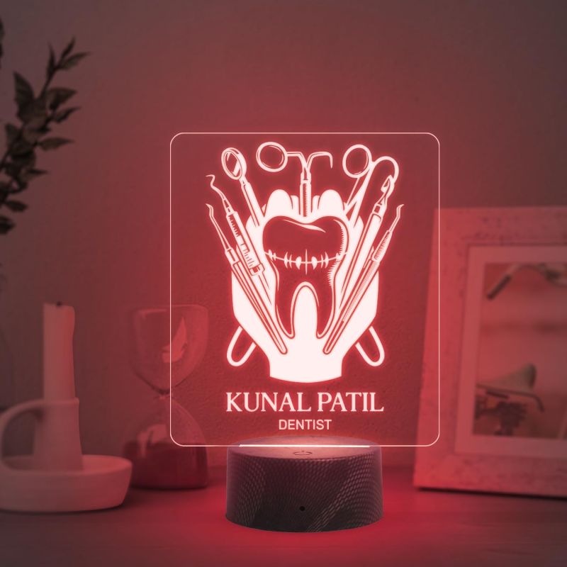 3D Illusion Dentist night lamp with Multicolored Light Customized Name Gift for Dentist Doctor and Medical Student Teeth Doctor Clinic Decor