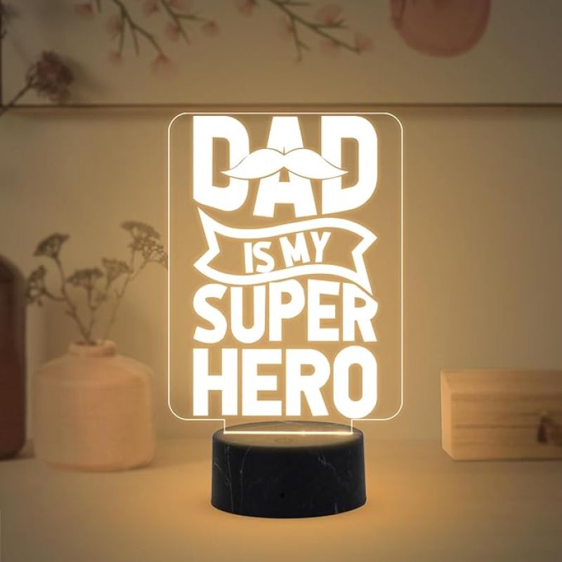 Dad is My Super Hero Engraved Night Lamp with Warm White Light Surprise Gift for Dad from Daughters Fathers Day Gift Dad Birthday Gift