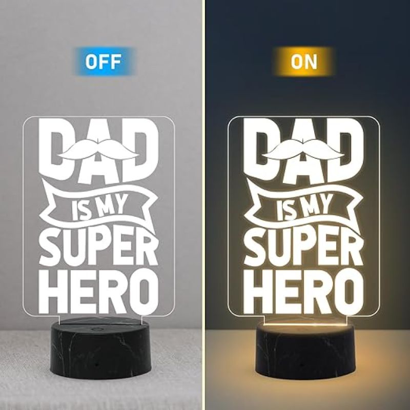Dad is My Super Hero Engraved Night Lamp with Warm White Light Surprise Gift for Dad from Daughters Fathers Day Gift Dad Birthday Gift