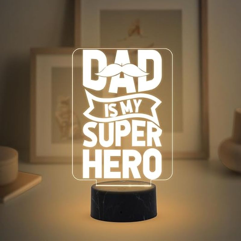 Dad is My Super Hero Engraved Night Lamp with Warm White Light Surprise Gift for Dad from Daughters Fathers Day Gift Dad Birthday Gift