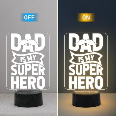 Dad is My Super Hero Engraved Night Lamp with Warm White Light Surprise Gift for Dad from Daughters Fathers Day Gift Dad Birthday Gift