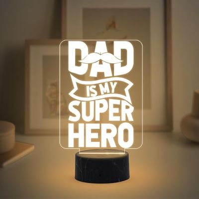 Dad is My Super Hero Engraved Night Lamp with Warm White Light Surprise Gift for Dad from Daughters Fathers Day Gift Dad Birthday Gift