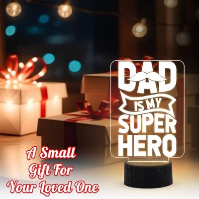 Dad is My Super Hero Engraved Night Lamp with Warm White Light Surprise Gift for Dad from Daughters Fathers Day Gift Dad Birthday Gift