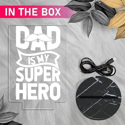 Dad is My Super Hero Engraved Night Lamp with Warm White Light Surprise Gift for Dad from Daughters Fathers Day Gift Dad Birthday Gift