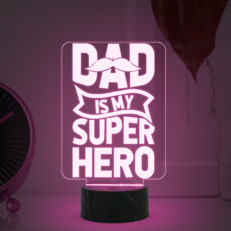Dad is My Super Hero Engraved Night Lamp with 7 Color Changing Light Surprise Gift for Dad from Daughters Fathers Day Gift Dad Birthday Gift
