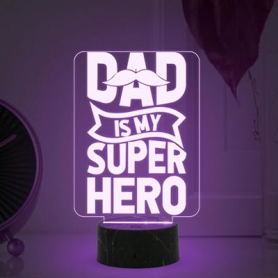 Dad is My Super Hero Engraved Night Lamp with 7 Color Changing Light Surprise Gift for Dad from Daughters Fathers Day Gift Dad Birthday Gift