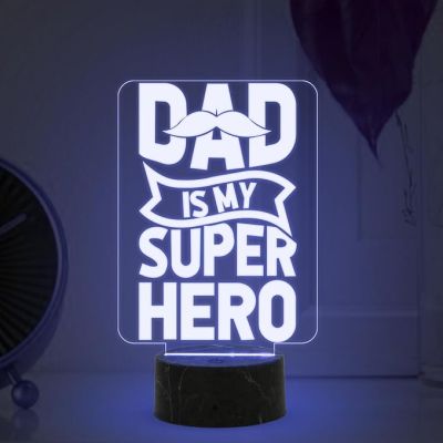 Dad is My Super Hero Engraved Night Lamp with 7 Color Changing Light Surprise Gift for Dad from Daughters Fathers Day Gift Dad Birthday Gift