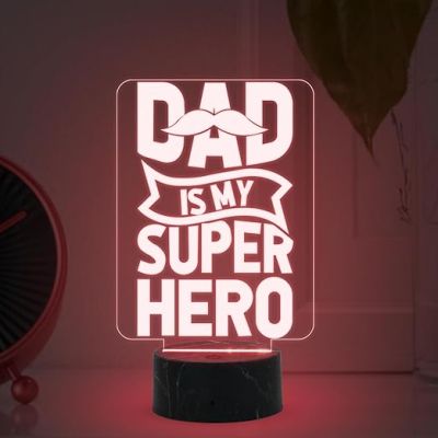 Dad is My Super Hero Engraved Night Lamp with 7 Color Changing Light Surprise Gift for Dad from Daughters Fathers Day Gift Dad Birthday Gift