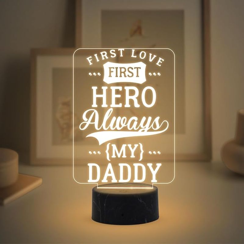 First Love First Hero Always My Dad Engraved Night Lamp with Warm White Light Birthday Gift for Dad | Fathers Day Gift Express Your Love for Dad