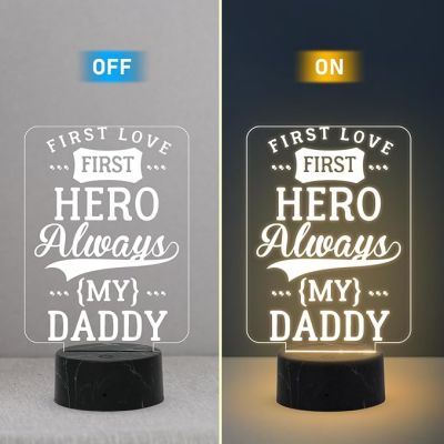 First Love First Hero Always My Dad Engraved Night Lamp with Warm White Light Birthday Gift for Dad | Fathers Day Gift Express Your Love for Dad