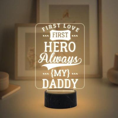 First Love First Hero Always My Dad Engraved Night Lamp with Warm White Light Birthday Gift for Dad | Fathers Day Gift Express Your Love for Dad