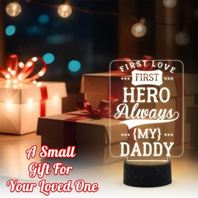 First Love First Hero Always My Dad Engraved Night Lamp with Warm White Light Birthday Gift for Dad | Fathers Day Gift Express Your Love for Dad
