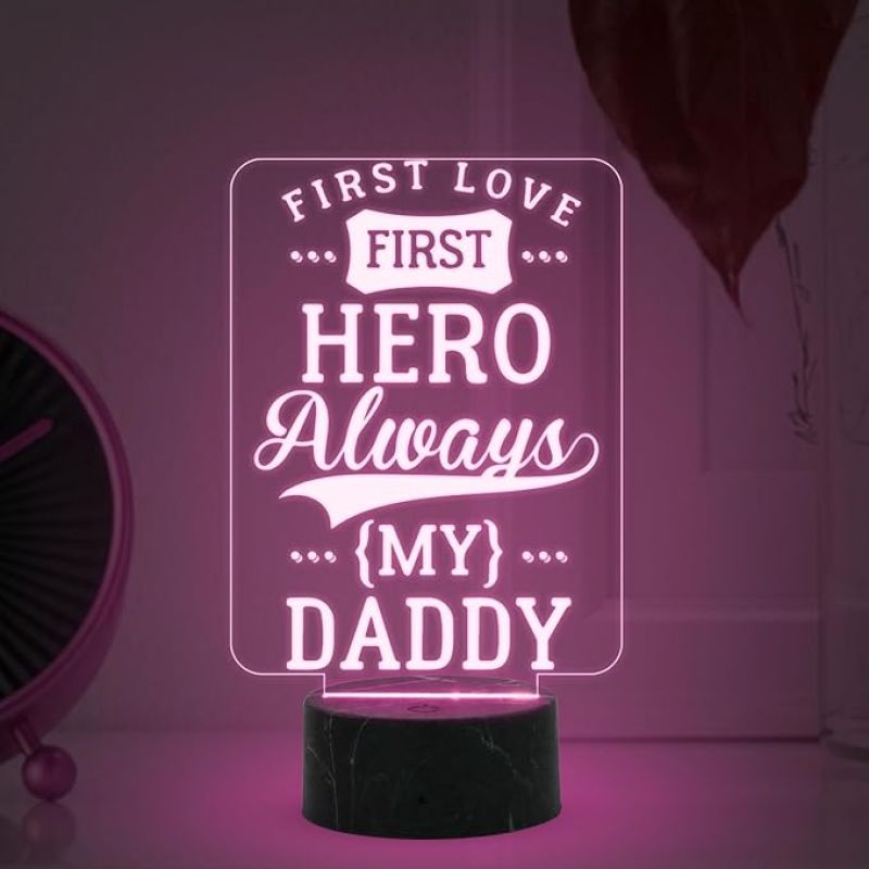 First Love First Hero Always My Dad Engraved Night Lamp with Multicolored Light Birthday Gift for Dad Fathers Day Gift Express Your Love for Dad