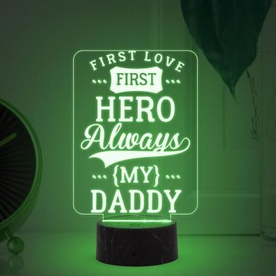 First Love First Hero Always My Dad Engraved Night Lamp with Multicolored Light Birthday Gift for Dad Fathers Day Gift Express Your Love for Dad